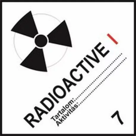 Radioaktív anyagok I fehér kat. - öntapadó, 100*100 mm