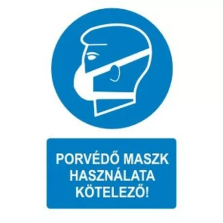 Porvédő maszk használata kötelező! - öntapadó, 150*100 mm
