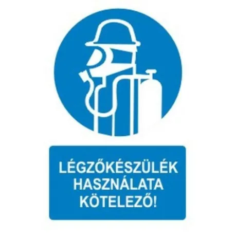 Légzőkészülék használata kötelező! - öntapadó, 150*100 mm