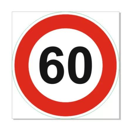 Sebességkorlátozó tábla, 60 km/h! - öntapadó, 450*450 mm