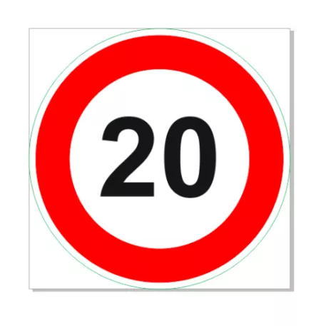 Sebességkorlátozó tábla, 20 km/h! - öntapadó, 450*450 mm