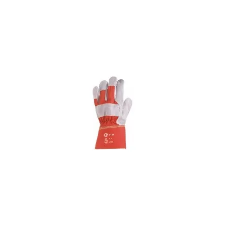 Bőrkesztyű, Szürke Marhahasíték/Piros Vászon Kézhát (10)
