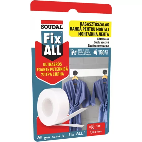 Ragasztószalag FIX ALL 19 mm x 1,5 m 150 kg fehér soudal 