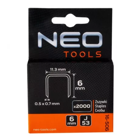Tűzőkapocs Neo 16-506  6 mm 2000 db J Tip.