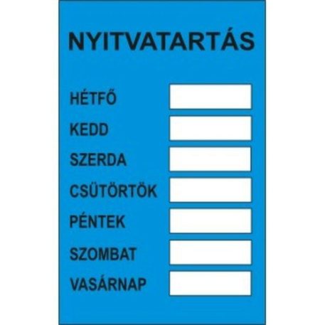 Nyitva tartás - műanyag, 160*240 mm