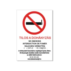 Dohányozni tilos! - műanyag, 297*210 mm