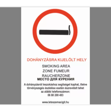 Dohányzásra kijelölt hely Új! - műanyag, 297*210 mm