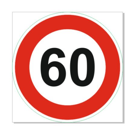 Sebességkorlátozó tábla, 60 km/h! - műanyag, 450*450 mm