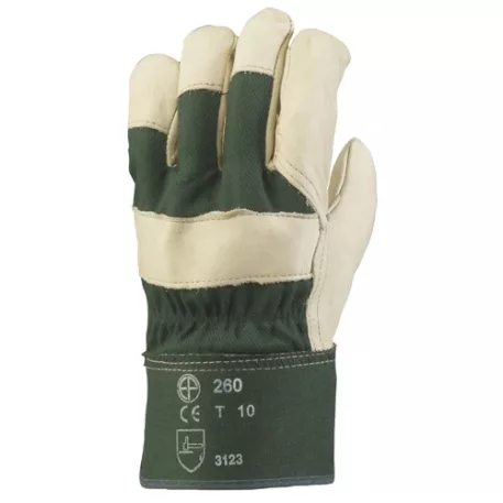 Bőrkesztyű, Szürke Színmarha/Zöld Vászon Kézhát (10)