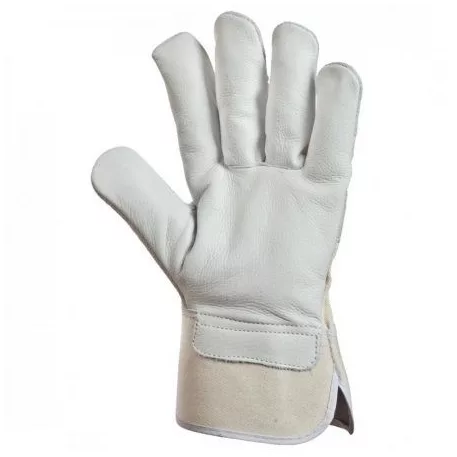 Bőrkesztyű, Szürke Színmarha/Fehér Vászon Kézhát (10)
