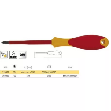 TOPEX Csavarhúzó 39D479 1000 V PZ1x80