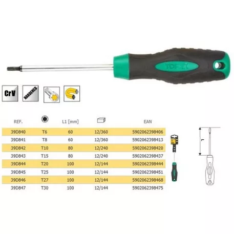 TOPEX Csavarhúzó 39D840 T6x60 mm