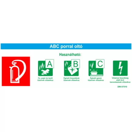ABC porral oltó tűzoltó készülékhez -utánvilágító műanyag, 240*85 mm