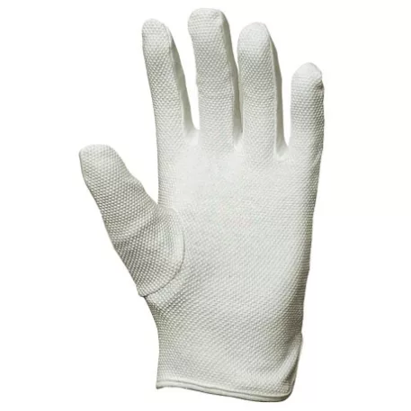 Pamutkesztyű, Fehér, Varrott, Tenyerén PVC pöttyözött (7)