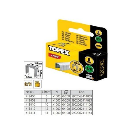 TOPEX Tűzőkapocs 41E408 8 mm/1000 db G Tip.