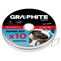   Vágókorong Készlet Graphite 55H574 115x 1.0 x 2.22 mm, 41 A60-T-Bf, Fém, 10 db