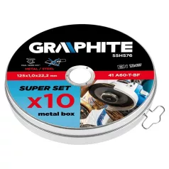   Vágókorong Készlet Graphite 55H576 125x 1.0 x 2.22 mm, 41 A60-T-Bf, Fém, 10 db