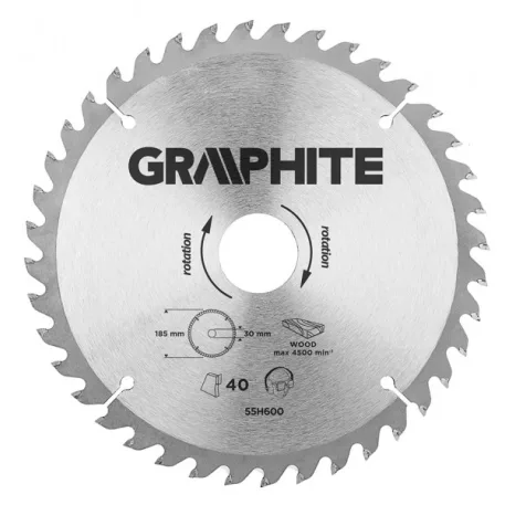 KÖRFŰRÉSZLAP GRAPHITE 55H600 185X30 Z 40 KEMÉNYFÉM