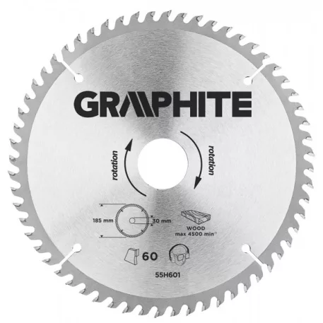 KÖRFŰRÉSZLAP GRAPHITE 55H601 185X30 Z 60 KEMÉNYFÉM