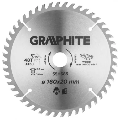 Körfűrészlap Graphite keményfém fogakkal 160x20mm, 48 fog 