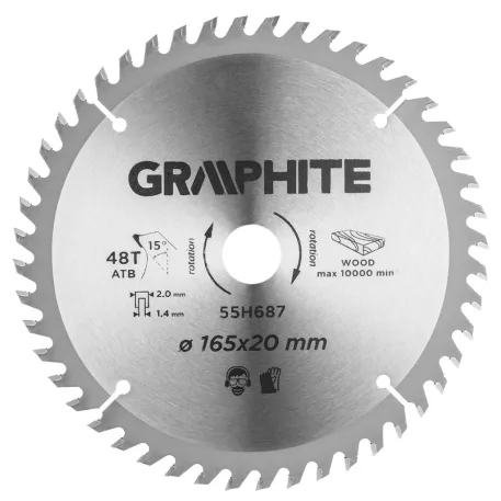 Körfűrészlap Graphite 55H687 165x20mm, 48 fog,  keményfém fogakkal