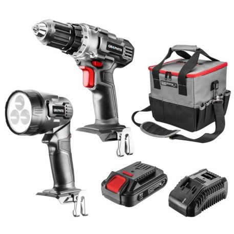 Akkus Gépkészlet Graphite 58G016 Energy+ 18V - Fúró Csavarozó+Lámpa+Táska+Töltő+Akku, LI-ion 2.0