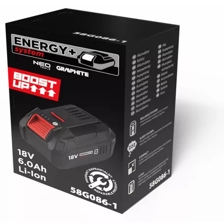 GRAPHITE Akkumulátor 58G086-1 Energy+ Egyakkus Rendszerhez, 6Ah, 18V, Boost Up