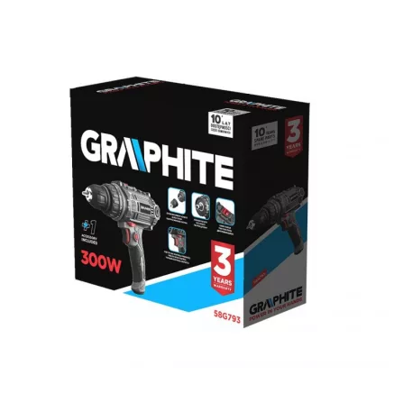 Graphite Fúró-Csavarozó 58G793 300W 10mm Gyorstokmány+Koffer