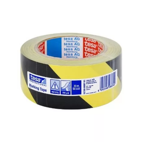 Jelzőszalag Tesa 5 cm X 33 m Sárga - Fekete Öntapadós 