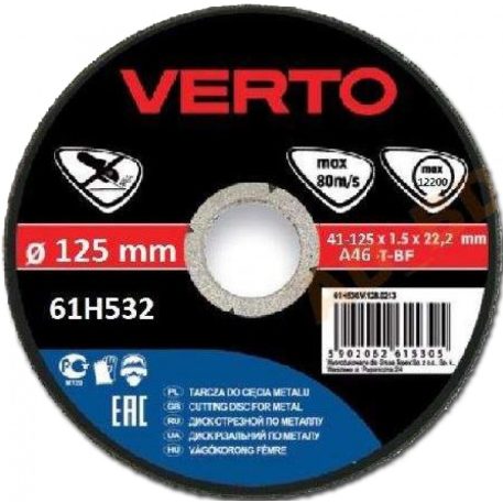 Vágókorong Fém Verto 61H532 125 x 1.5 x 22 mm T41