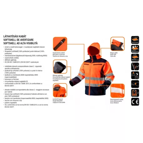 Láthatósági Dzseki Neo 81-701-S Softshell, Kapucnival, Narancssárga