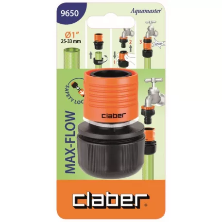 Gyorscsatlakozó CLABER 9650 1'' 25 mm-es tömlőhöz max-flow