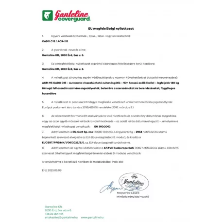 Cado-c15 visszahúzható zuhanásgátló, acélkábel (15m)