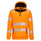 Portwest DX4 Hi-Vis 1/4 zippzáras kapucnis pulóver (narancs/fekete 3XL)