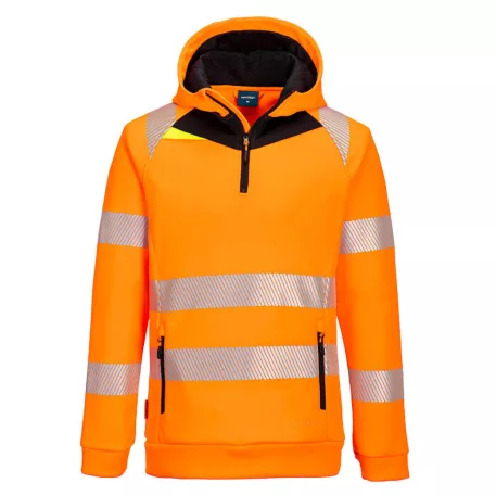 Portwest DX4 Hi-Vis 1/4 zippzáras kapucnis pulóver (narancs/fekete 3XL)