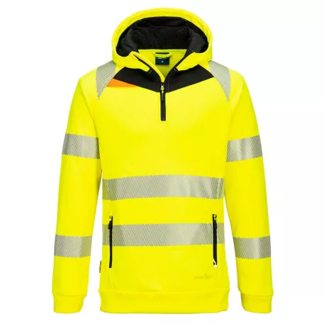 Portwest DX4 Hi-Vis 1/4 zippzáras kapucnis pulóver ( sárga / fekete 5XL)