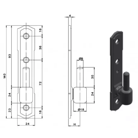 Csapszeggel ellátott zsanér 2980 16mm