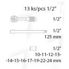 Dugókulcs készlet 13 db. 1/2"