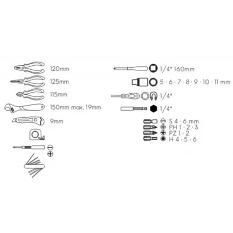 Szerszám készlet 35 db műanyag dobozban