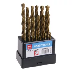 HSS TITAN fémfúró készlet 1-10mm 19 részes