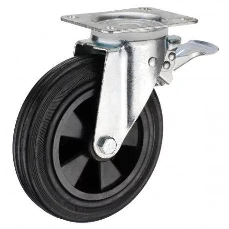 Konténer kerék forgó-fékes villában műanyag átmérő 200 mm, 238 mm, 210 kg