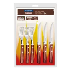   Készlet 12 db / kés és villa / steak Tramontina 199/711 13 cm penge, piros fa nyél, bliszter