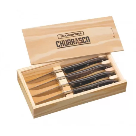 Készlet 4 db steak kés Tramontina 499/913 10 cm egyenes penge, fa nyél, exkluziv csomagolás
