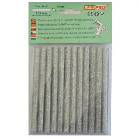 Ragasztópatron gyöngyházfényű ezüst 7x100 mm 12 db Baupro