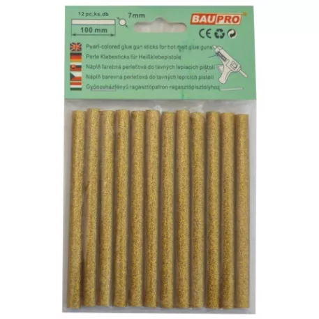 Ragasztópatron gyöngyházfényű arany 7x100 mm 12 db Baupro