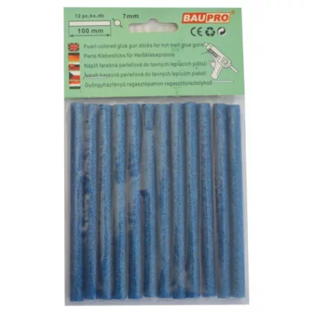 Ragasztópatron gyöngyházfényű kék 7x100 mm 12 db Baupro