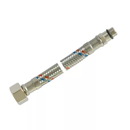 Flexibilis bekötőcső rozsdamentes 3/8"xM10 40cm, csatlakozó rövid vég