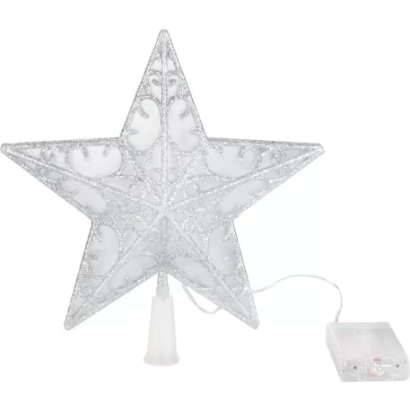 MagicHome karácsonyi csillag, műanyag, időzítő, 10xLED meleg fehér, 25 cm, 2xAA