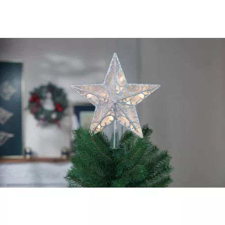 MagicHome karácsonyi csillag, műanyag, időzítő, 10xLED meleg fehér, 25 cm, 2xAA