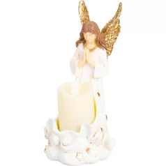   Dekoráció MagicHome, Angyal gyertyával, LED, polirezin, sírra, 10,5x14x20 cm
